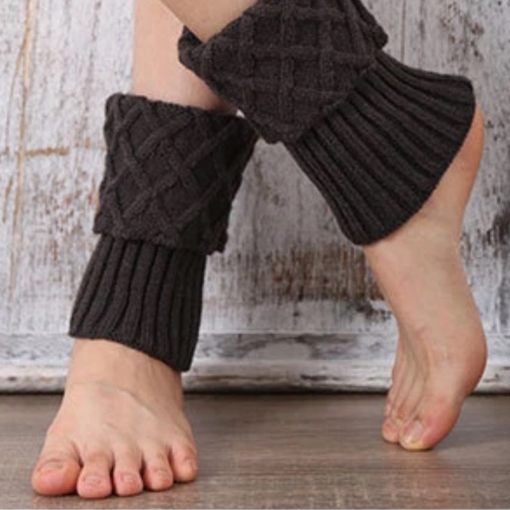 Cable Knit Leg Warmers Boot Cuffs Short Ankle Style Light Tan Brown EUC - Picture 5 of 7